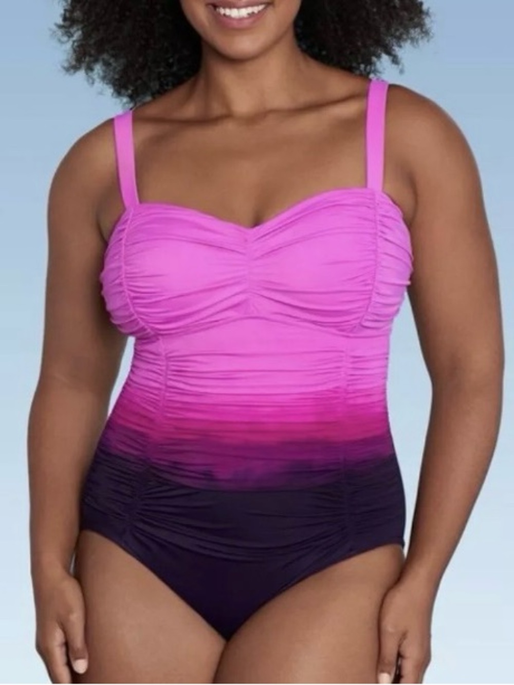 NEW Size 12 Aqua Green Shape & Ombre Ruched One-Piece Swimsuit Pink to Purple
